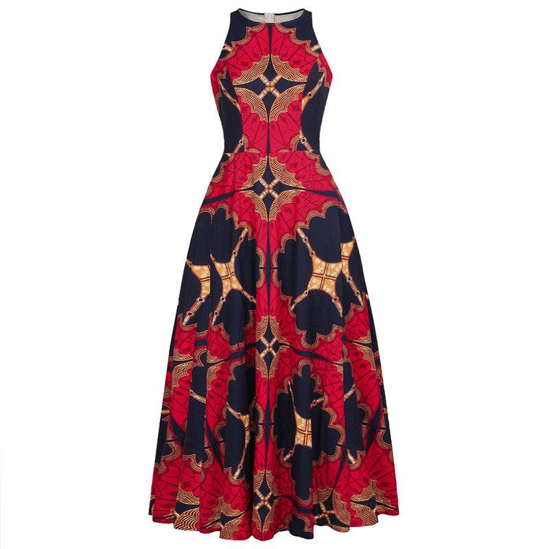 Printed Women's Round Neck Sleeveless Dress With African Style - melvincucci