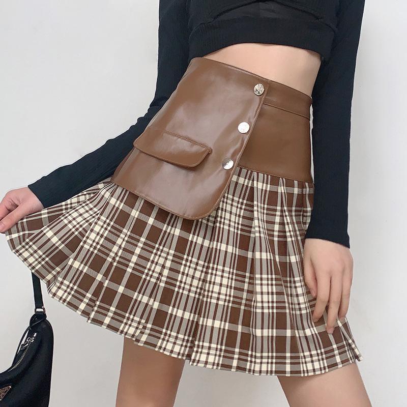 Pu Leather Stitching Short Skirt All Match Skirt Women - melvincucci