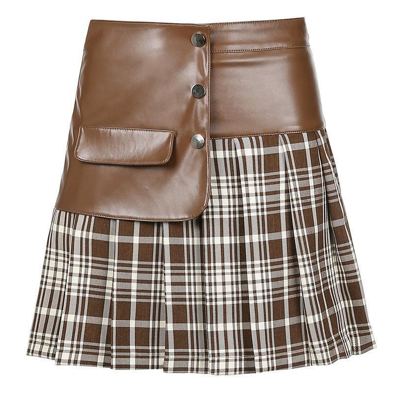 Pu Leather Stitching Short Skirt All Match Skirt Women - melvincucci