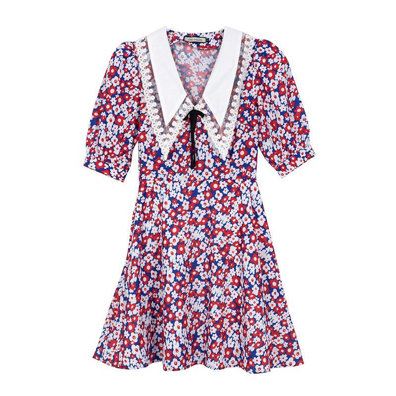 Puff sleeve chiffon floral skirt women - melvincucci