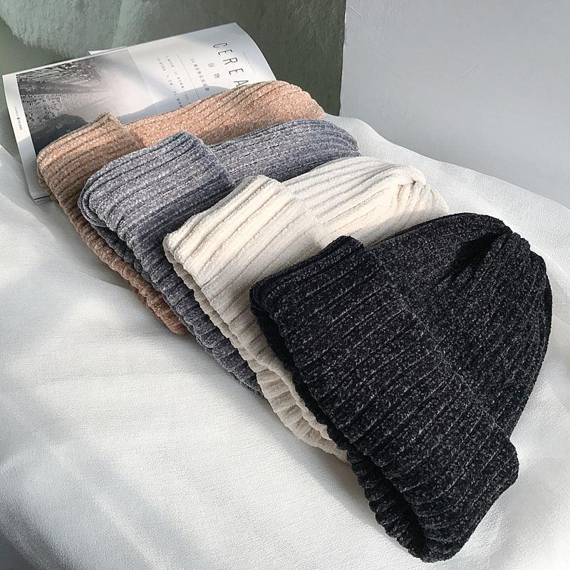 Pure Color Chenille Knitted Hat Women Woolen Hat - melvincucci