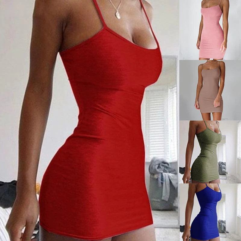 Pure Color Simple Hanging Neck Tight-fitting Hip Skirt - melvincucci