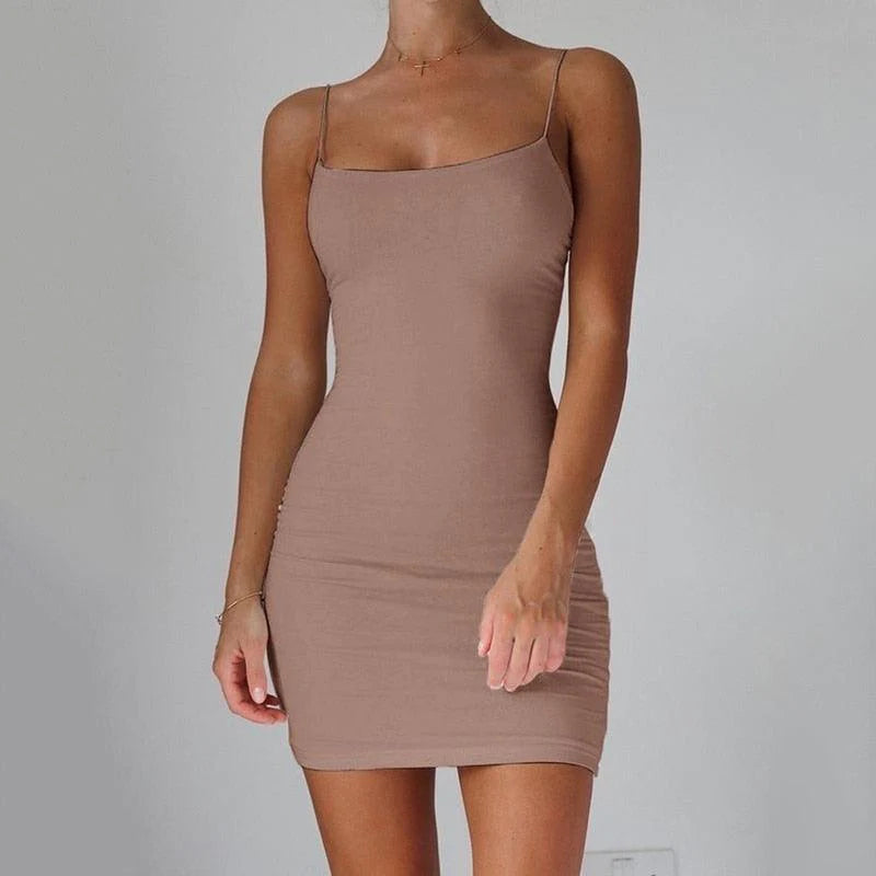Pure Color Simple Hanging Neck Tight-fitting Hip Skirt - melvincucci