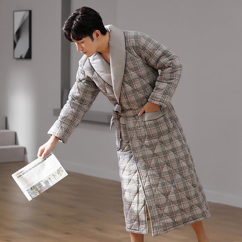Pure Cotton Long Sleeved Autumn And Winter Thin Quilted Bathrobe Bathrobe - melvincucci