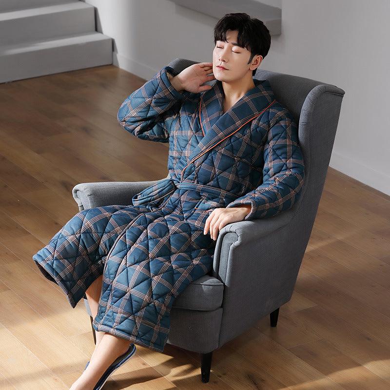 Pure Cotton Long Sleeved Autumn And Winter Thin Quilted Bathrobe Bathrobe - melvincucci