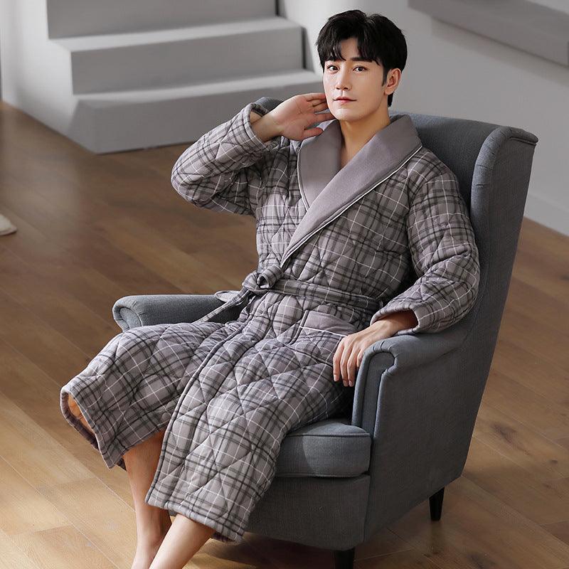 Pure Cotton Long Sleeved Autumn And Winter Thin Quilted Bathrobe Bathrobe - melvincucci