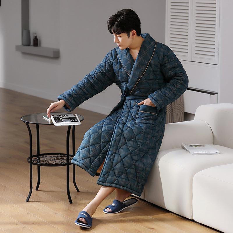 Pure Cotton Long Sleeved Autumn And Winter Thin Quilted Bathrobe Bathrobe - melvincucci