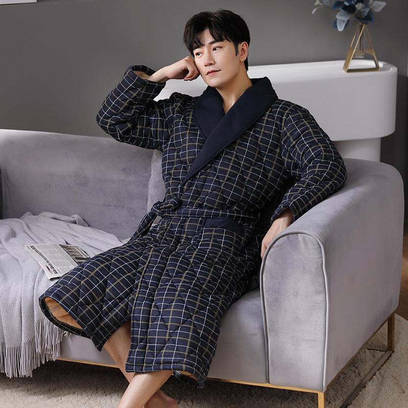 Pure Cotton Long Sleeved Autumn And Winter Thin Quilted Bathrobe Bathrobe - melvincucci