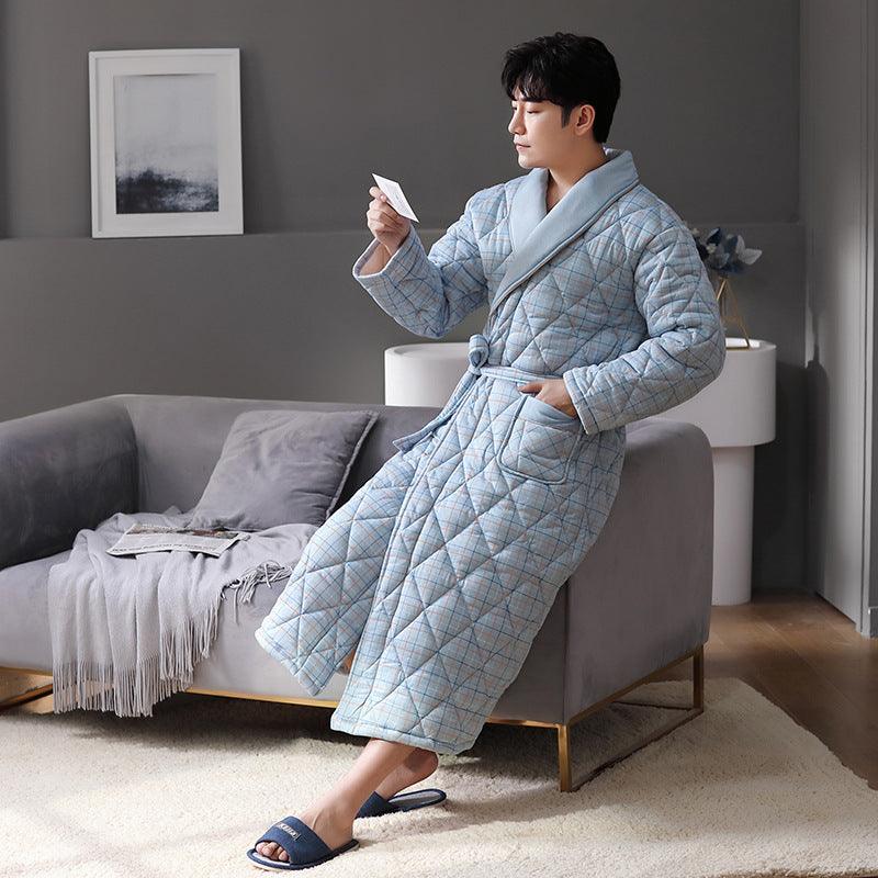 Pure Cotton Long Sleeved Autumn And Winter Thin Quilted Bathrobe Bathrobe - melvincucci