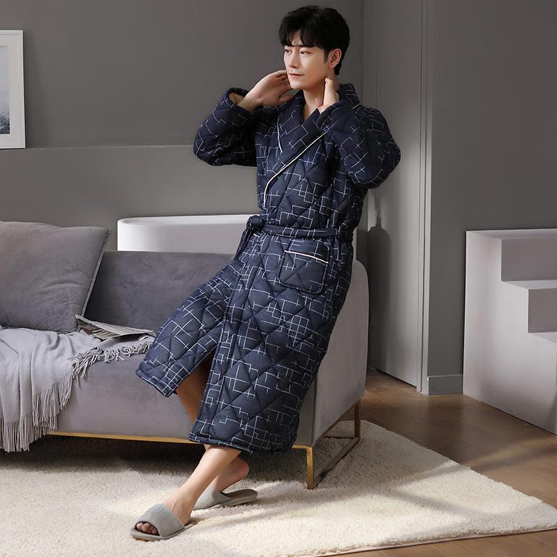 Pure Cotton Long Sleeved Autumn And Winter Thin Quilted Bathrobe Bathrobe - melvincucci
