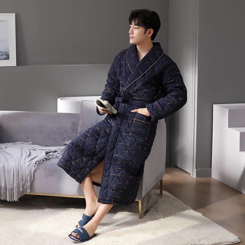 Pure Cotton Long Sleeved Autumn And Winter Thin Quilted Bathrobe Bathrobe - melvincucci
