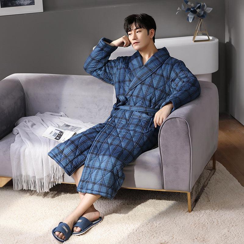 Pure Cotton Long Sleeved Autumn And Winter Thin Quilted Bathrobe Bathrobe - melvincucci