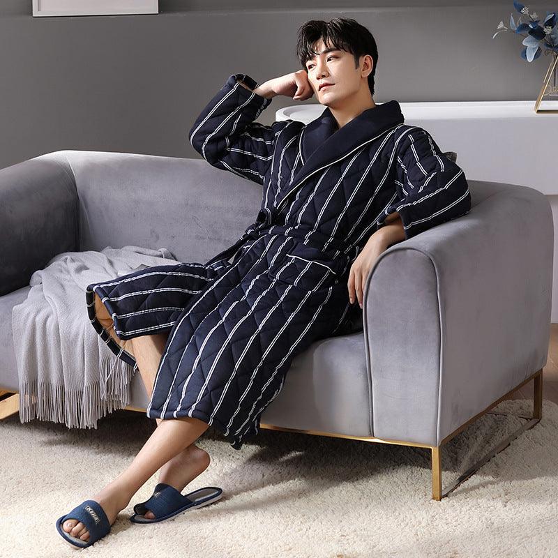 Pure Cotton Long Sleeved Autumn And Winter Thin Quilted Bathrobe Bathrobe - melvincucci