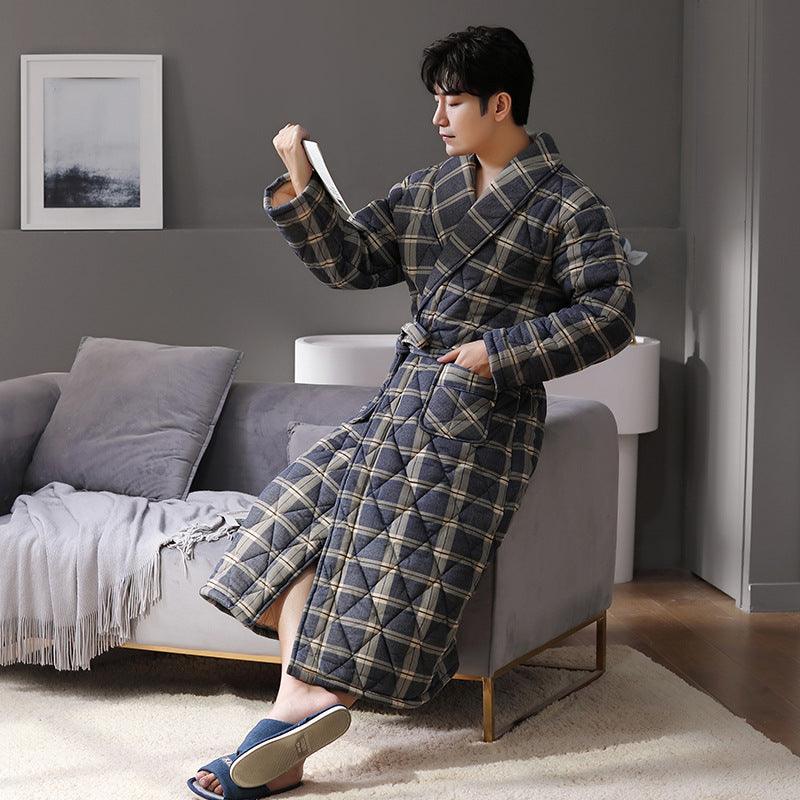 Pure Cotton Long Sleeved Autumn And Winter Thin Quilted Bathrobe Bathrobe - melvincucci