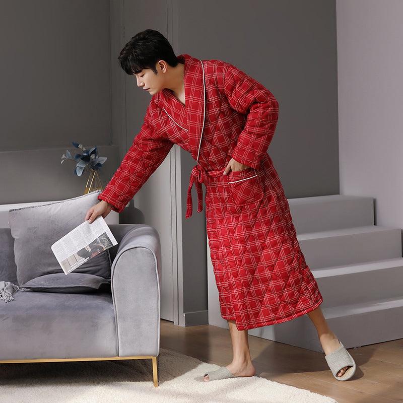 Pure Cotton Long Sleeved Autumn And Winter Thin Quilted Bathrobe Bathrobe - melvincucci