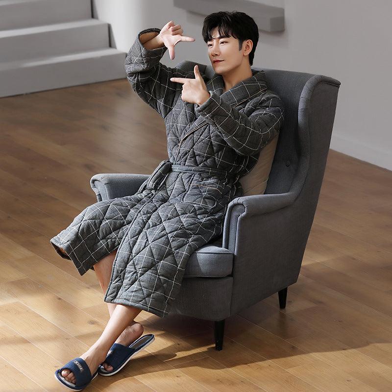 Pure Cotton Long Sleeved Autumn And Winter Thin Quilted Bathrobe Bathrobe - melvincucci