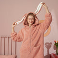 Rabbit Ear Pajamas Ladies One-piece Suit Warm Cartoon Hooded Coral Velvet Home Service Pajamas - melvincucci