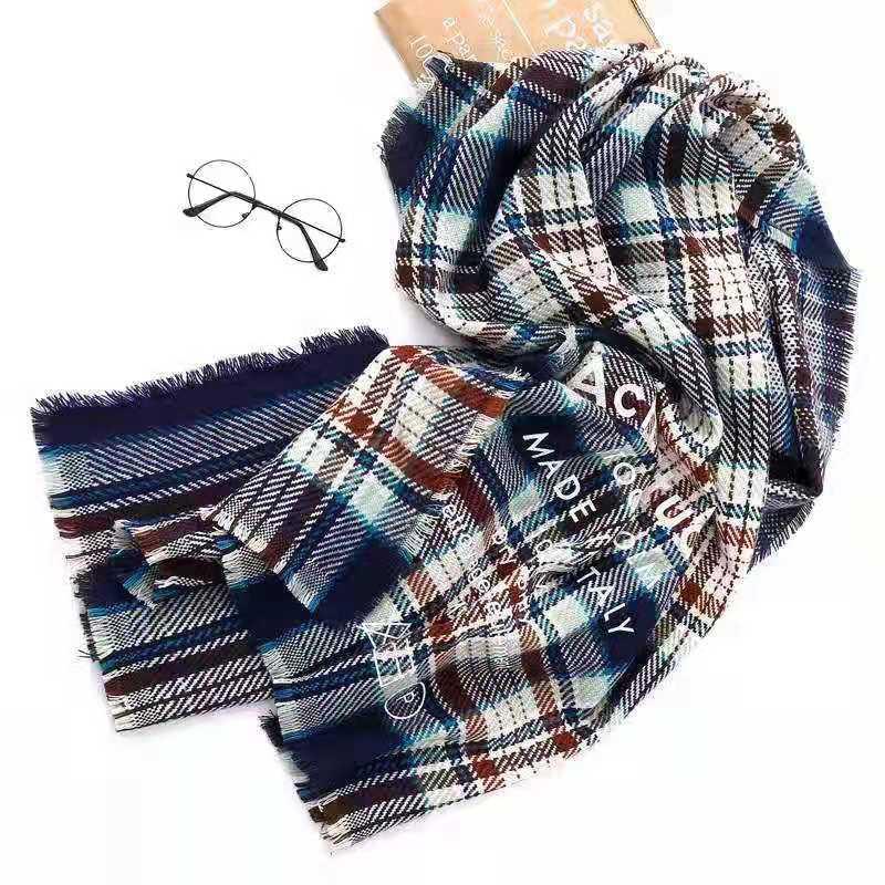 Rainbow Plaid Wool Scarf Letter Color Matching Men And Women Couple Thick Shawl - melvincucci