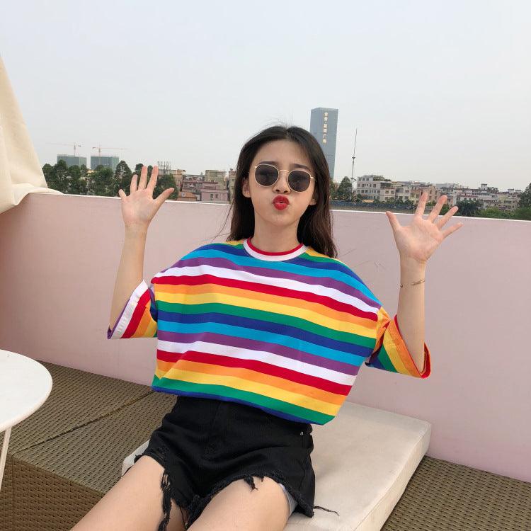 Rainbow striped T-shirt women - melvincucci
