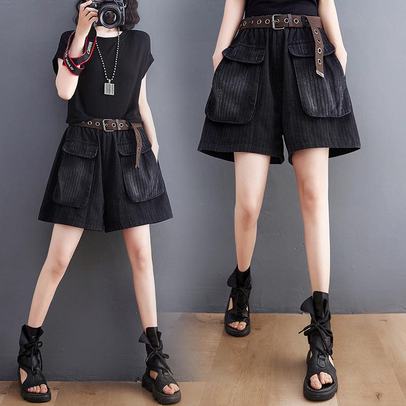 Real Shot Denim Print Shorts Women Without Belt - melvincucci