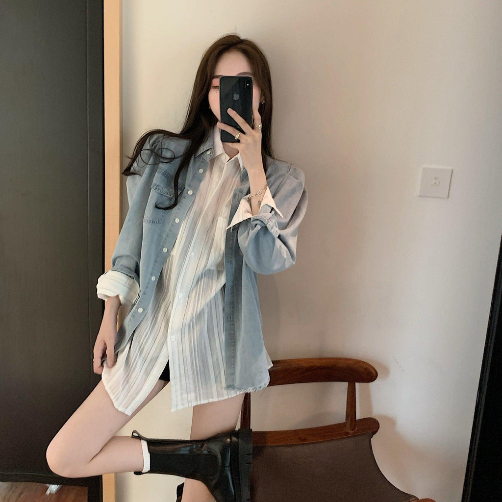 Real Shot Denim Shirt Women Autumn Long Sleeve - melvincucci