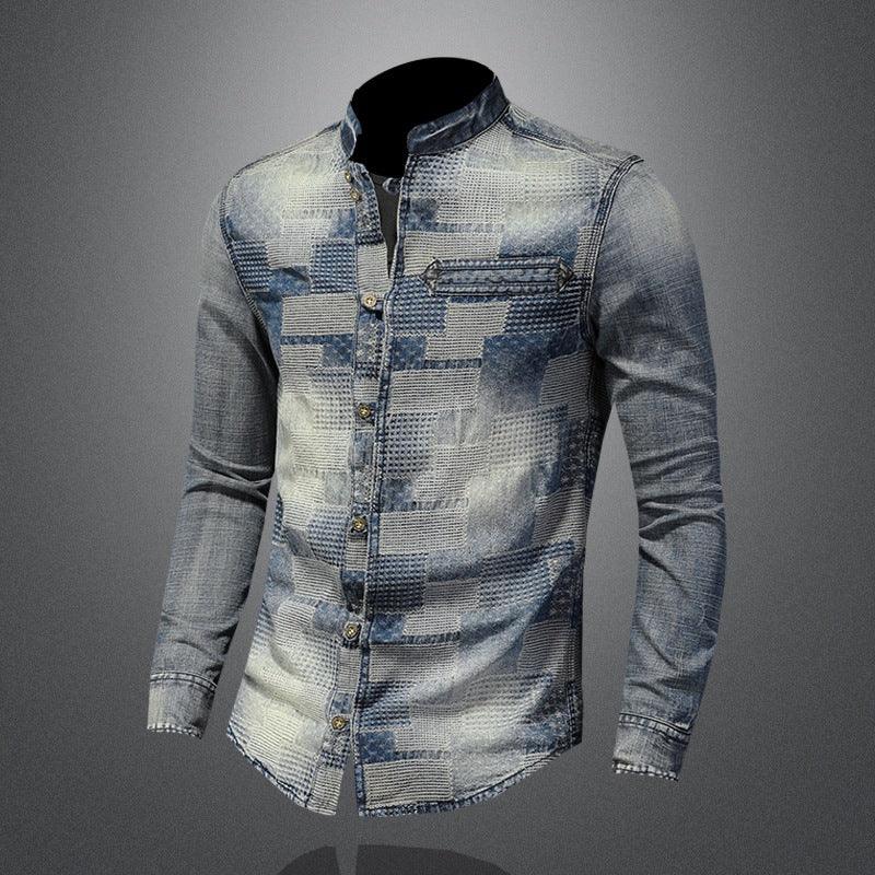 Retro Color Personality Patch Denim Shirt Punk Shirt Men - melvincucci