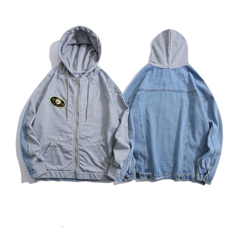 Retro Denim Stitching Hooded Sweater Men - melvincucci