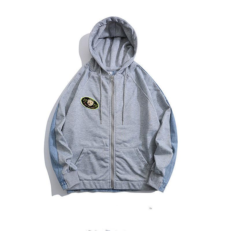 Retro Denim Stitching Hooded Sweater Men - melvincucci