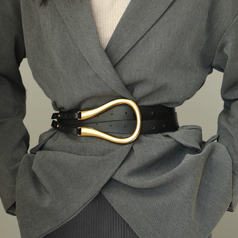 Retro gold copper buckle temperament belt belt women - melvincucci