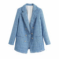 Retro loose suit tweed women's blazer jacket casual women streetwear - melvincucci