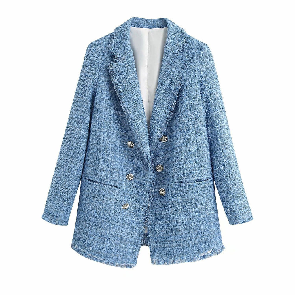 Retro loose suit tweed women's blazer jacket casual women streetwear - melvincucci