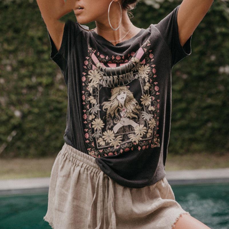 Retro printed T-Shirt Top for women - melvincucci