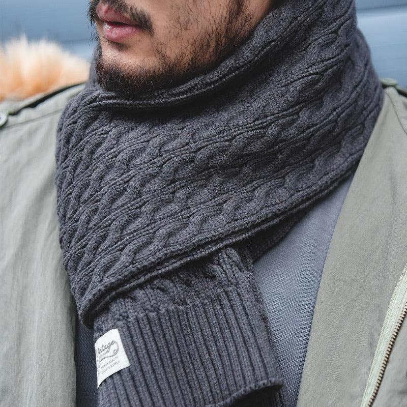 Retro Twist Knitted Wool Scarf With Wool Solid Color Warm Scarf Men Trendy - melvincucci