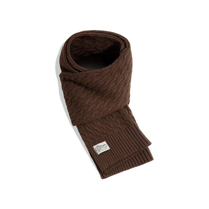 Retro Twist Knitted Wool Scarf With Wool Solid Color Warm Scarf Men Trendy - melvincucci