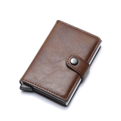 RFID Anti-theft Men Vintage Wallet Aluminum Metal Purse Leather Cover - melvincucci