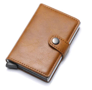 RFID Anti-theft Men Vintage Wallet Aluminum Metal Purse Leather Cover - melvincucci
