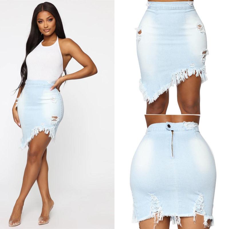Ripped Bag Hip Skirt Women Denim - melvincucci