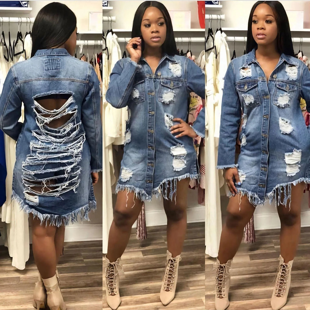 Ripped mid-length torn denim jacket - melvincucci