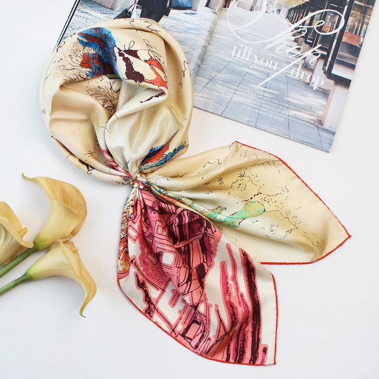 Riverside Town Elegant Silk Scarf Thick Silk Big Square Scarf Women Wild Scarf Silk - melvincucci