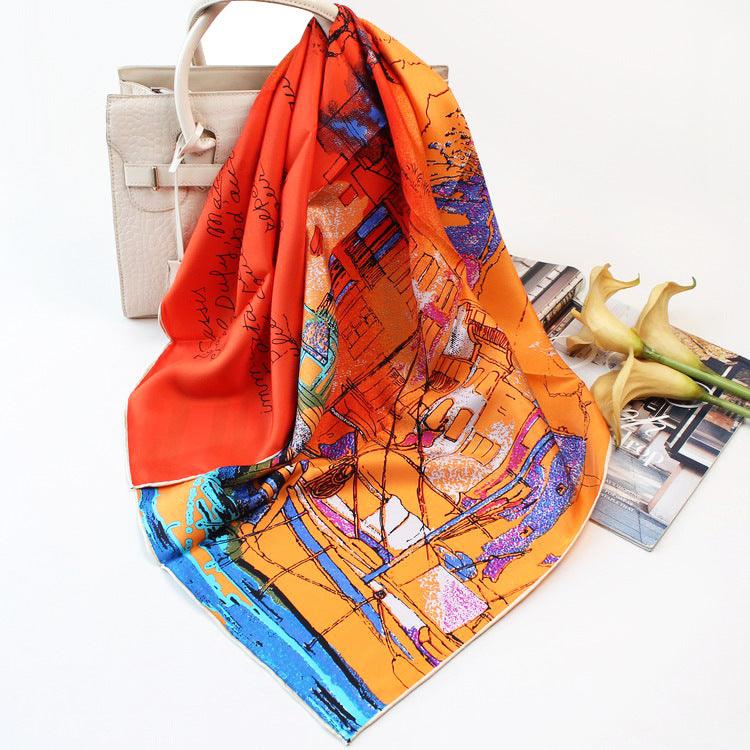 Riverside Town Elegant Silk Scarf Thick Silk Big Square Scarf Women Wild Scarf Silk - melvincucci