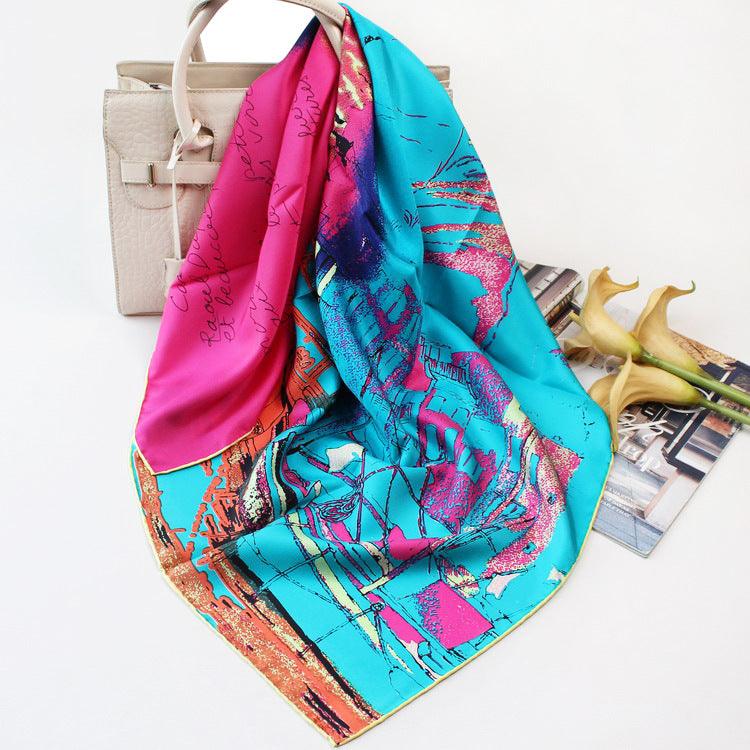 Riverside Town Elegant Silk Scarf Thick Silk Big Square Scarf Women Wild Scarf Silk - melvincucci