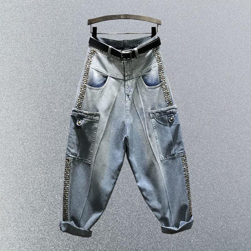Rivet Net Red Personality Dad Denim Harem Baggy Pants Women - melvincucci