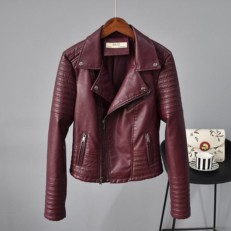 Rivet Suit Collar Women Washed PU Leather Jacket - melvincucci