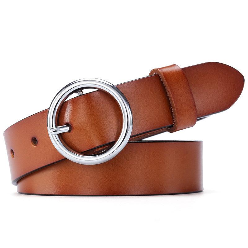 Round Buckle Belt Women Leather Korean Version Belt - melvincucci