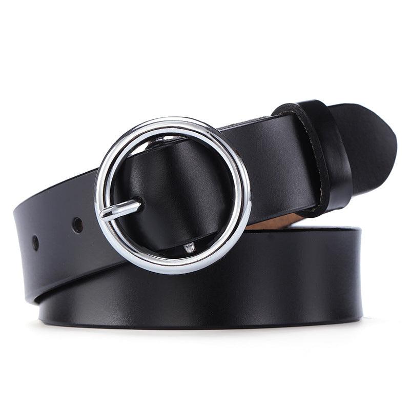 Round Buckle Belt Women Leather Korean Version Belt - melvincucci