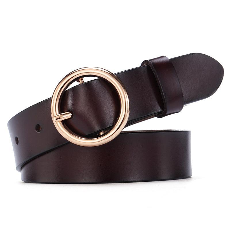 Round Buckle Belt Women Leather Korean Version Belt - melvincucci