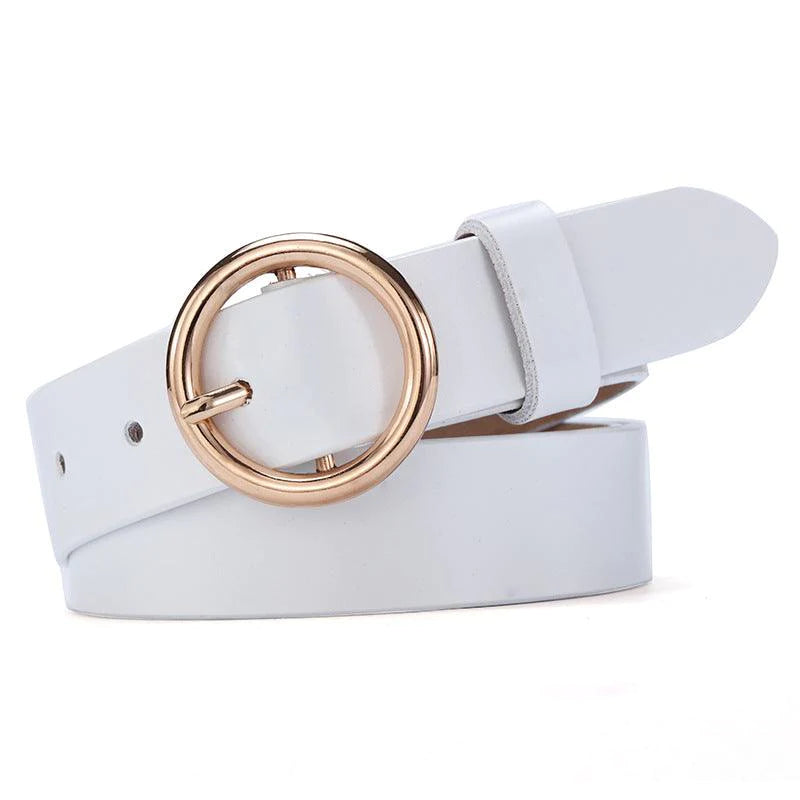 Round Buckle Belt Women Leather Korean Version Belt - melvincucci