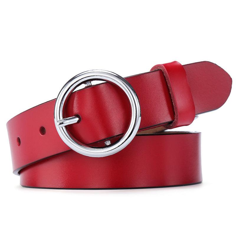 Round Buckle Belt Women Leather Korean Version Belt - melvincucci