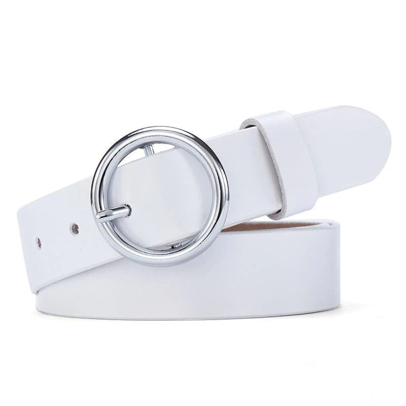 Round Buckle Belt Women Leather Korean Version Belt - melvincucci