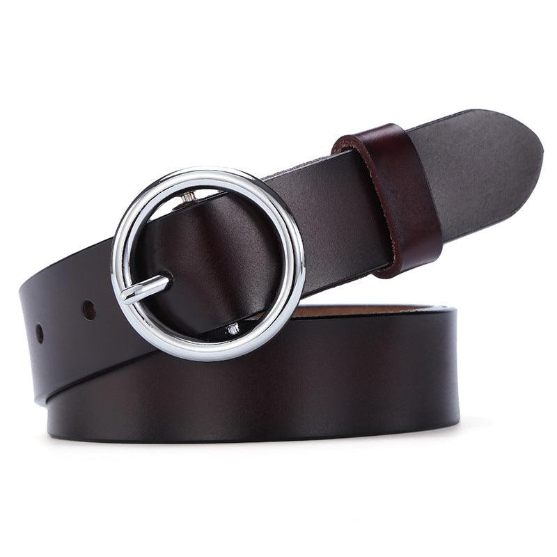 Round Buckle Belt Women Leather Korean Version Belt - melvincucci